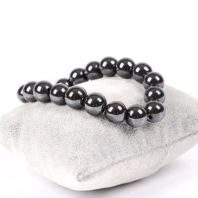 Pulseira Masculina De Bolinha Pedra Hematita 8mm Cor Chumbo