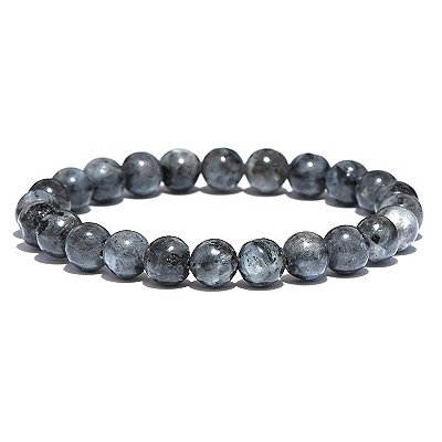 Pulseira Masculina De Bolinha Pedras Naturais Cinza Gelo 8mm