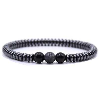 Pulseira Masculina Esferas Com Pedras Hematita Cinza E Preta