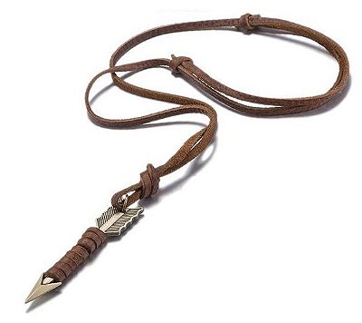 Colar Cordão Masculino Feminino Couro Pingente Flecha Em Aço