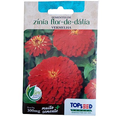 Sementes de  Zinnia Flor-de-dália Vermelha 1g - Topseed