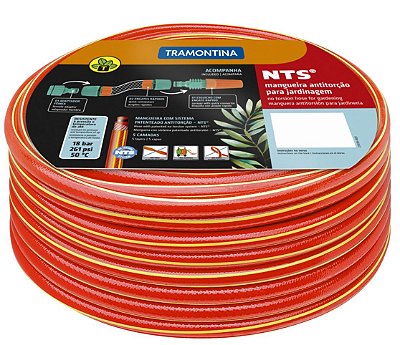Mangueira NTS® 1/2" Tramontina Antitorção Vermelha em PVC 5 Camadas 25 m com Engates Rápidos e Esguicho