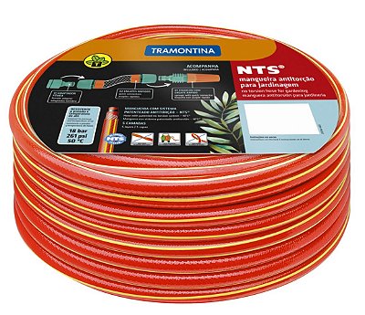 Mangueira NTS® 1/2" Tramontina Antitorção Vermelha em PVC 5 Camadas 30 m com Engates Rápidos e Esguicho