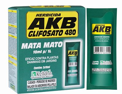 Herbicida Mata Mato AKB 480 Glifosato Ervas Daninhas de Jardim Sachê 10ml Faz 1 litro - Kelldrin