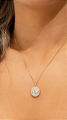 Colar Mandala cravejada Olho Madrepérola