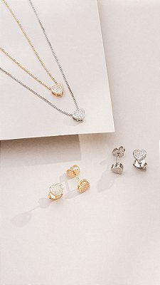 Conjunto Mini Coração Cravejadinho - Cl e Br