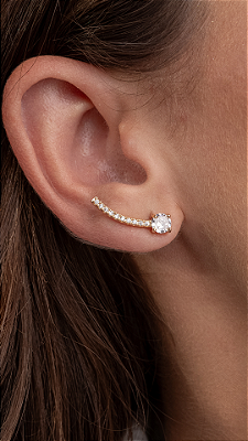 Brinco Ear Cuff Curva cravejado com Ponto de Luz