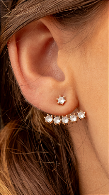 Brinco Ear Jacket Pontos de Luz em Zircônia