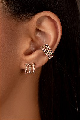 BRINCO 3 FIOS COLORIDOS PONTA ESTRELA SEMIJOIA