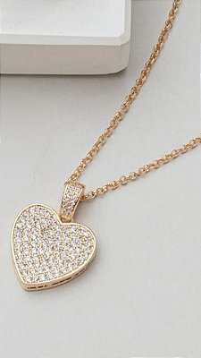 COLAR CORACAO CRAVEJADO SEMIJOIA