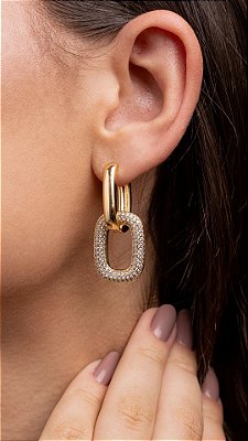 BRINCO 2 RETANGULOS LISO E CRAVEJADO SEMIJOIAS (DESMONTÁVEL)