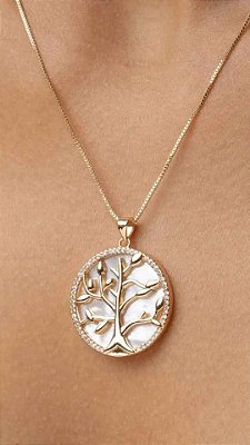 COLAR ÁRVORE DA VIDA MADREPÉROLA SEMIJOIA