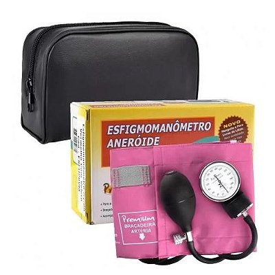 ESFIGMOMANOMETRO ANERÓIDE C/ BRAÇADEIRA ROSA PREMIUM