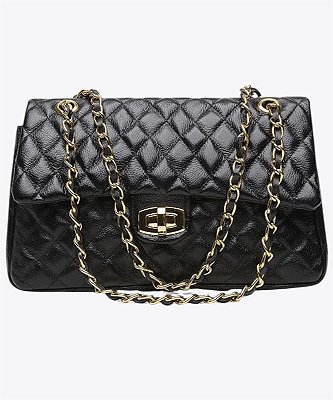 Bolsa Chanel G em couro preta com metais ouro