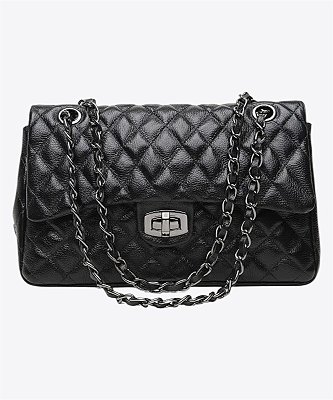 Bolsa Chanel G em couro preta com metais ônix