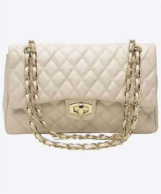 Bolsa Chanel G em couro off white com metais ouro