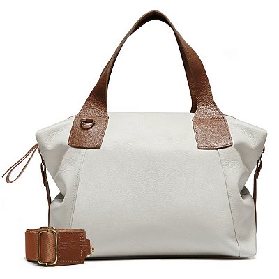 Bolsa Jade couro off white com caramelo