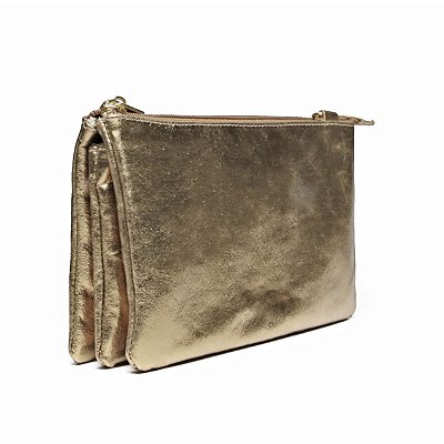 Bolsa Ava P couro ouro