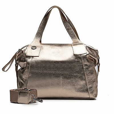 Bolsa Jade couro ouro metalizado