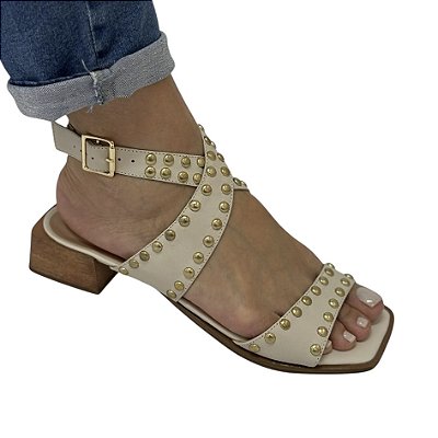 Sandália salto madeira spikes off white