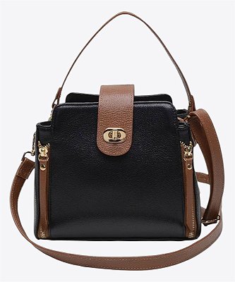 Bolsa mini baú preta/caramelo