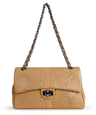 Bolsa chanel G em couro croco caramelo