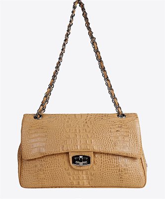 Bolsa chanel G em couro croco caramelo