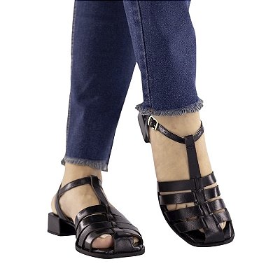 Sandália Fisherman Preta sem salto