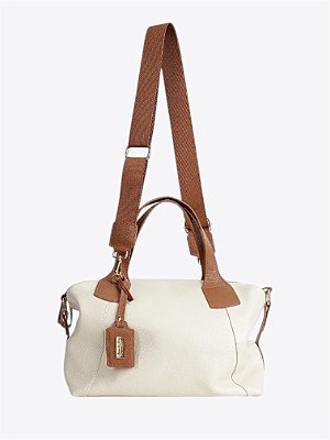 Bolsa Jade couro Off white/Caramelo