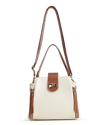 Bolsa mini baú Off white/Caramelo