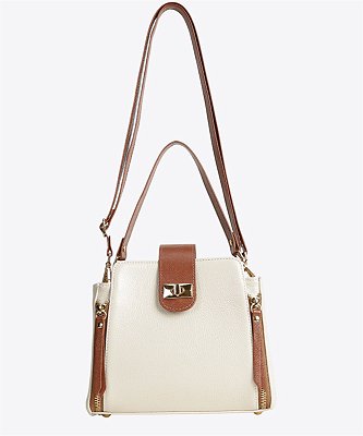 Bolsa mini baú Off white/Caramelo