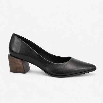 Scarpin salto madeira preto
