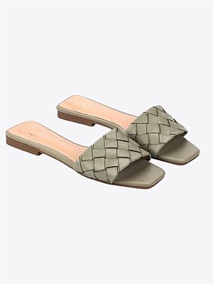 Rasteira Flat em couro Tressê