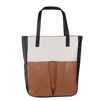 Bolsa tricolor em couro preta