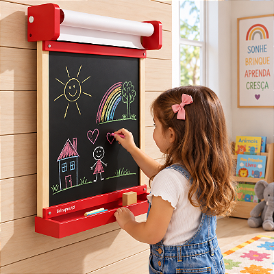 Lousa Infantil Parede Quadro Negro Educativo Pintar Madeira