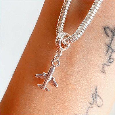 Berloque avião pendurado banhado a prata