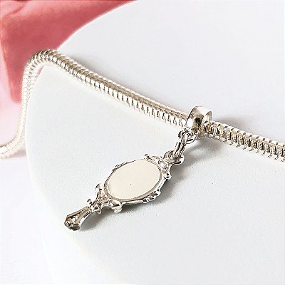 Berloque espelho maquiadora banhado a prata