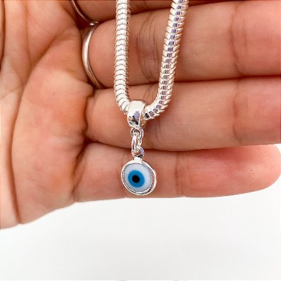 Berloque olho grego azul claro banhado a prata