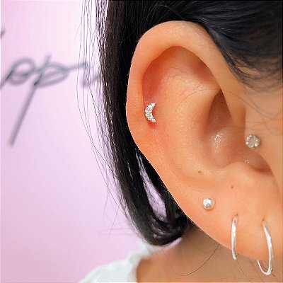 Piercing haste reto meia lua prata 925