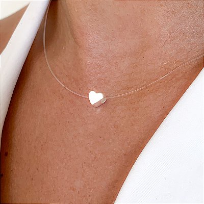 Cordão nylon coração liso banhado a prata