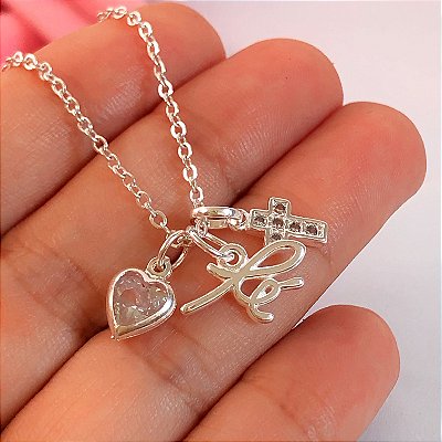 Cordão mini patuá fé banhado a prata