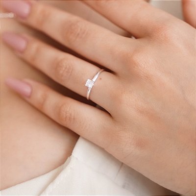 Anel solitário basic banhado a prata