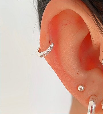 Piercing argola click cravejada 8mm prata 925
