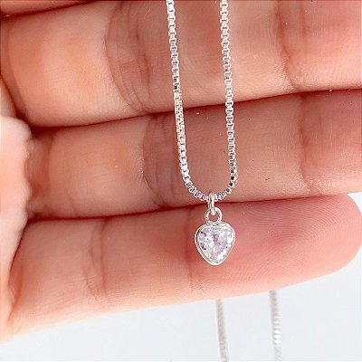 Cordão ponto de luz 45cm mini coração prata 925