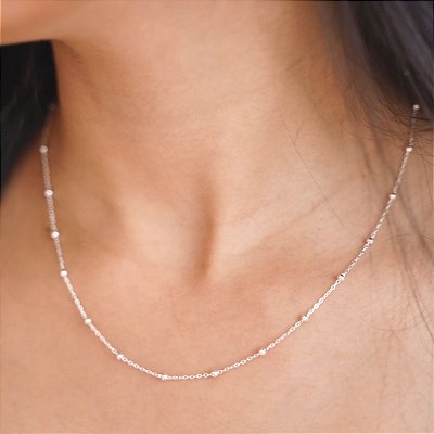 Corrente mini cadeado com bolinhas 45cm prata 925