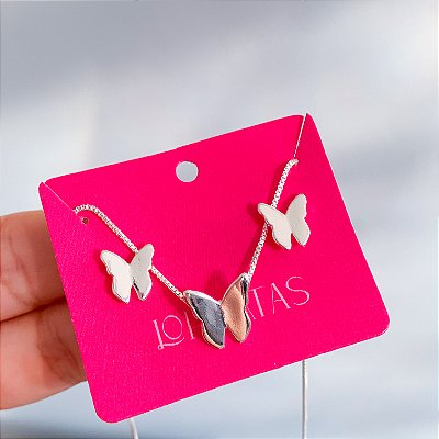 Conjunto borboleta geométrica banhado a prata