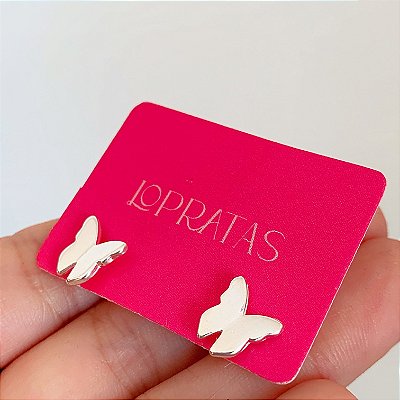 Brinco borboleta geométrica banhado a prata