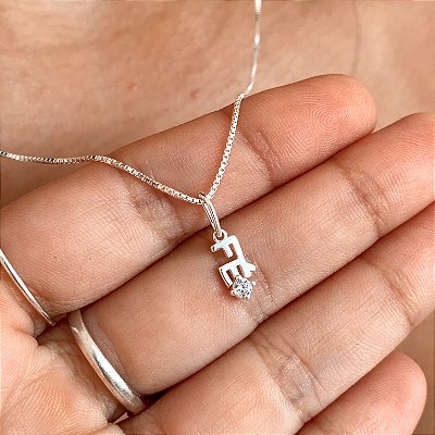 Cordão mini pingente fé 45cm prata 925