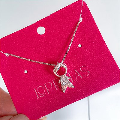 Cordão pingente menino zircônia 45cm banhado a prata