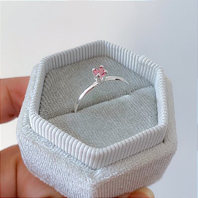 Anel solitário basic rosa banhado a prata